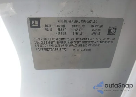 2016 Chevrolet Malibu 1Lt from USA, damaged, VIN 1G1ZE5ST0GF216072